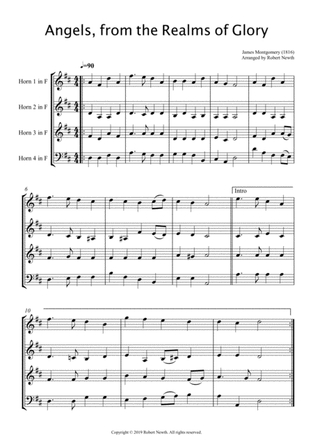 Free Sheet Music Angels From The Realms Of Glory For Horn Quartet