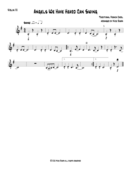 Angels We Have Heard Can Swing Optional Violin Iii Part Sheet Music