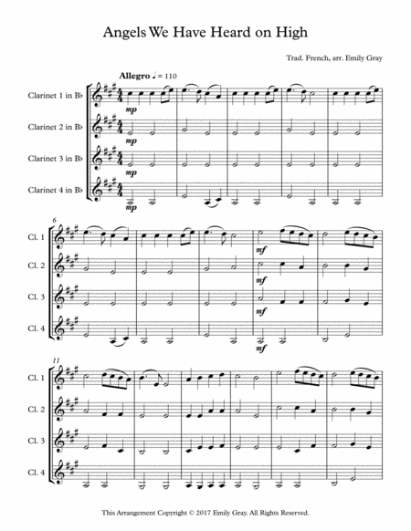 Angels We Have Heard On High 4 Clarinets Sheet Music