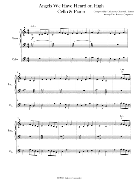 Free Sheet Music Angels We Have Heard On High Easy Piano Cello