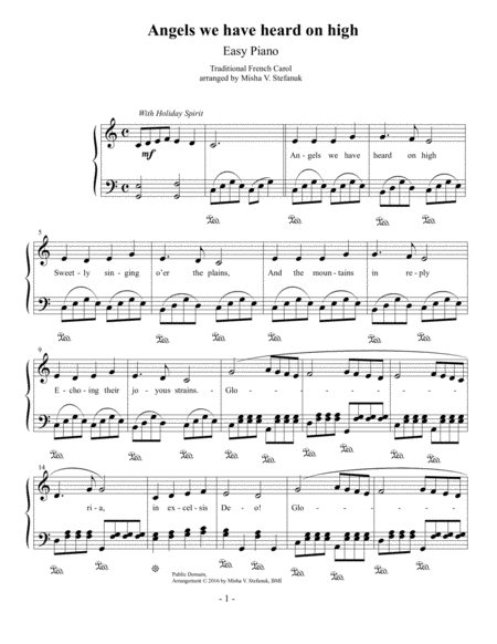 Angels We Have Heard On High Easy Piano Sheet Music