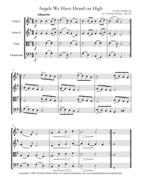 Angels We Have Heard On High Easy String Quartet Sheet Music