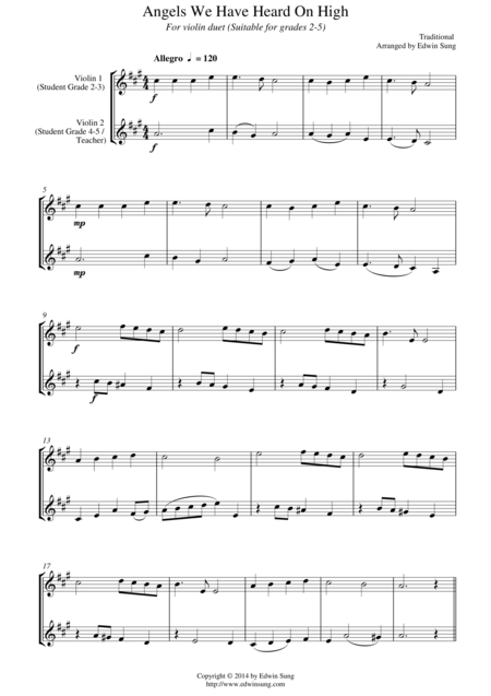 Angels We Have Heard On High For Violin Duet Suitable For Grades 2 5 Sheet Music