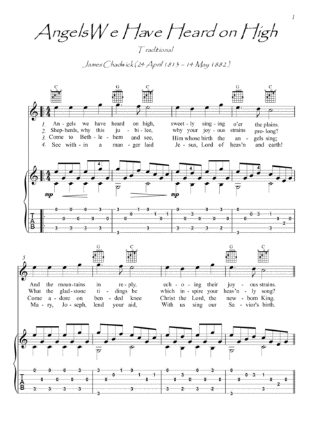 Angels We Have Heard On High Guitar Fingerstyle Sheet Music