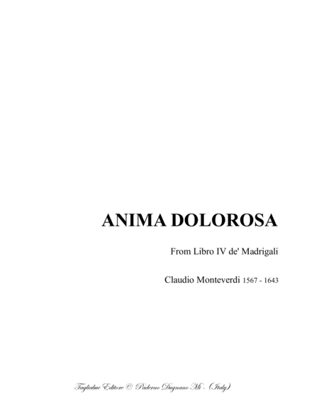 Anima Dolorosa C Monteverdi For Ssatb Choir Sheet Music