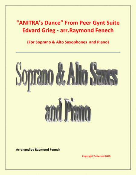 Anitras Dance From Peer Gynt Soprano Alto Saxaphones And Piano Sheet Music