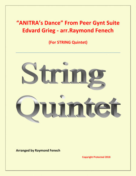 Anitras Dance From Peer Gynt String Quintet 3 Violins Viola And Violoncello Sheet Music