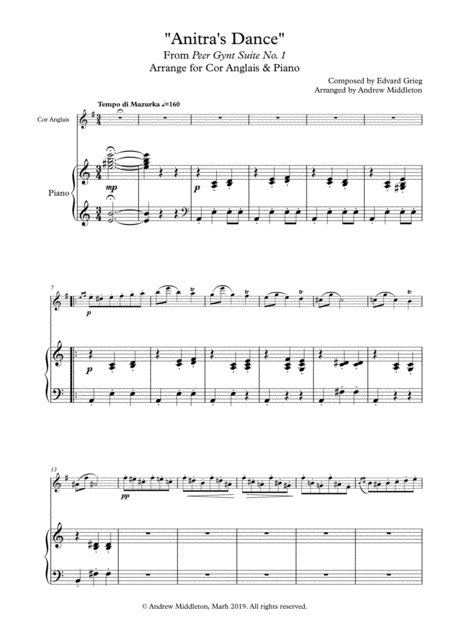 Anitras Dance From Peer Gynt Suite Arranged For Cor Anglais And Piano Sheet Music