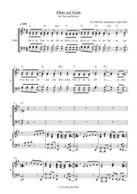 Free Sheet Music Anja Goller Ehre Sei Gott German Text Only Choir Satb And Piano Full Score Piano And Choir