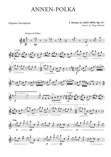 Annen Polka For Saxophone Quartet Sheet Music