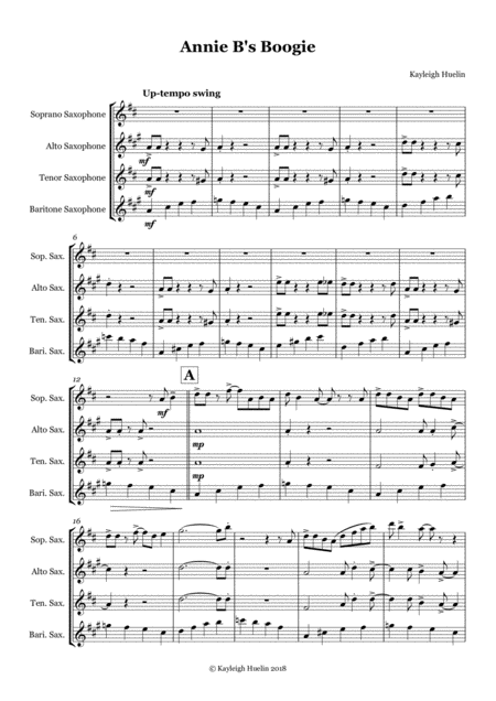 Annie Bs Boogie Saxophone Quartet Satb Sheet Music