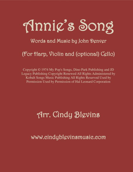 Annies Song Arranged For Harp Violin And Optional Cello Sheet Music