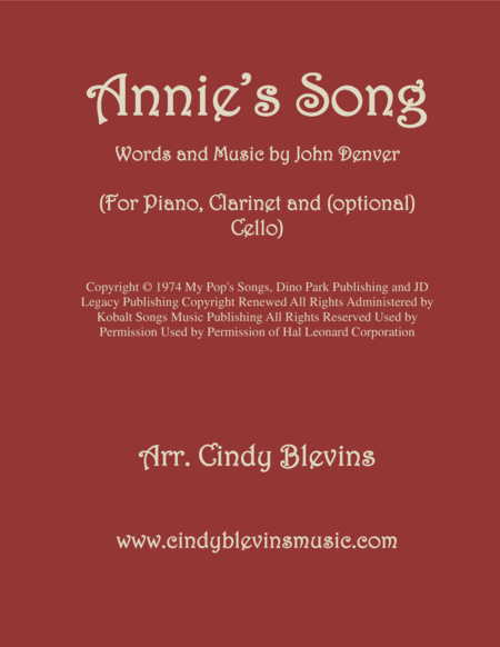 Annies Song Arranged For Piano Clarinet And Optional Cello Sheet Music