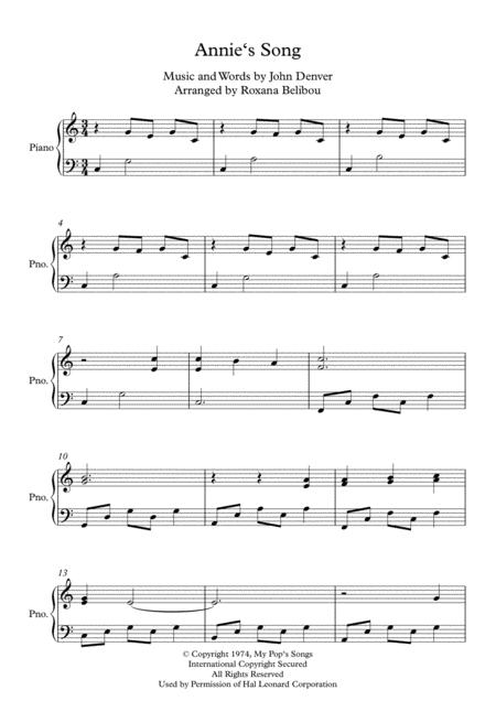 Free Sheet Music Annies Song C Major By John Denver Piano