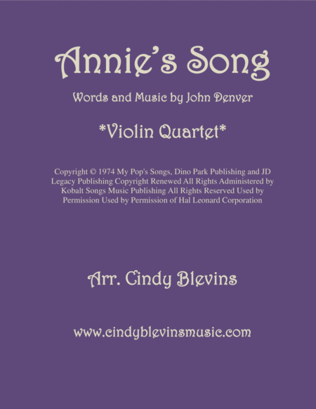 Annies Song For Violin Quartet Sheet Music