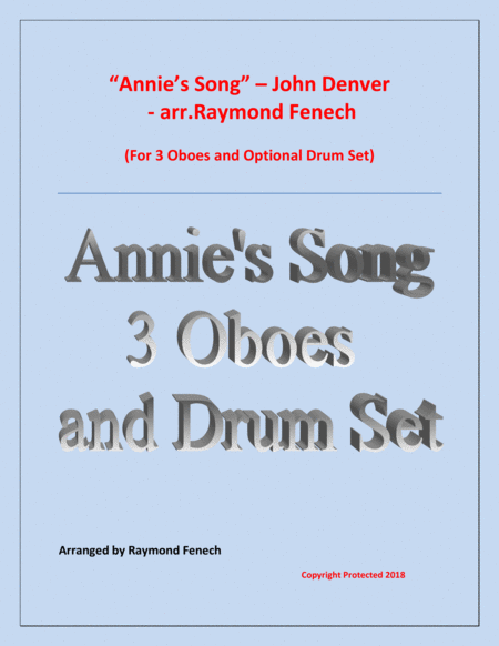 Annies Song John Denver 3 Oboes And Optional Drum Set Sheet Music