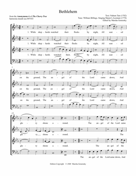 Free Sheet Music Anonymous 4 Bethlehem