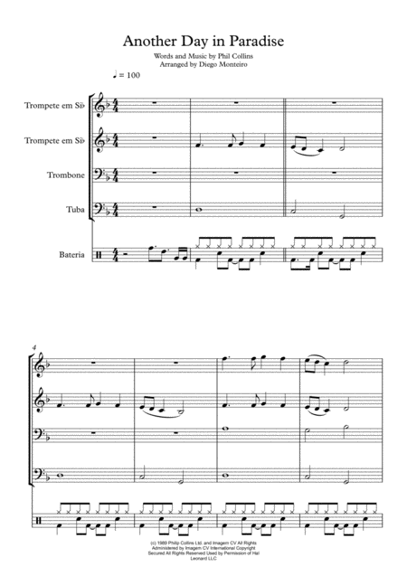 Another Day In Paradise Brass Quartet Drums Sheet Music