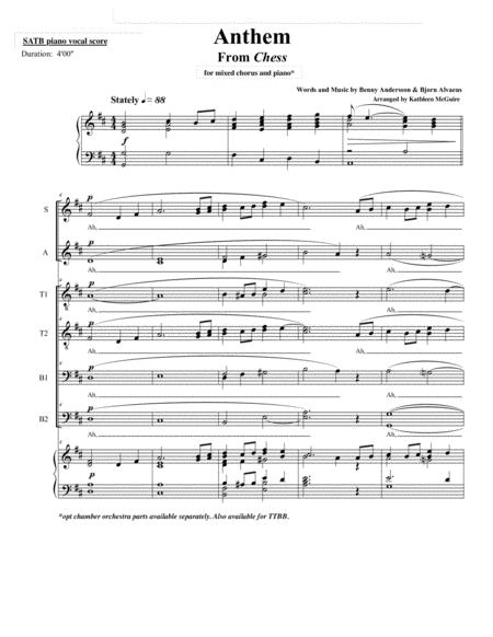 Anthem From Chess Arr Kathleen Mcguire Satb Piano Sheet Music