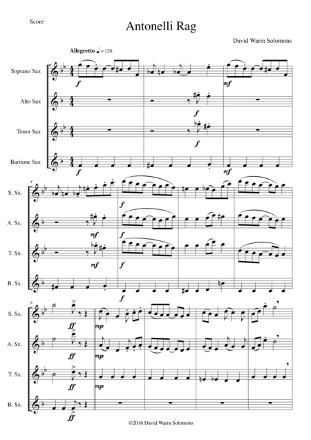 Free Sheet Music Antonelli Rag For Saxophone Quartet