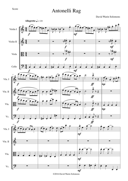 Antonelli Rag For String Quartet Sheet Music