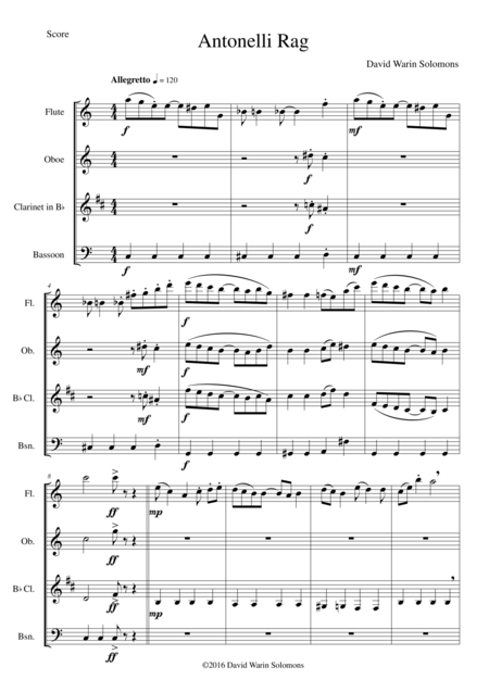 Antonelli Rag For Wind Quartet Sheet Music