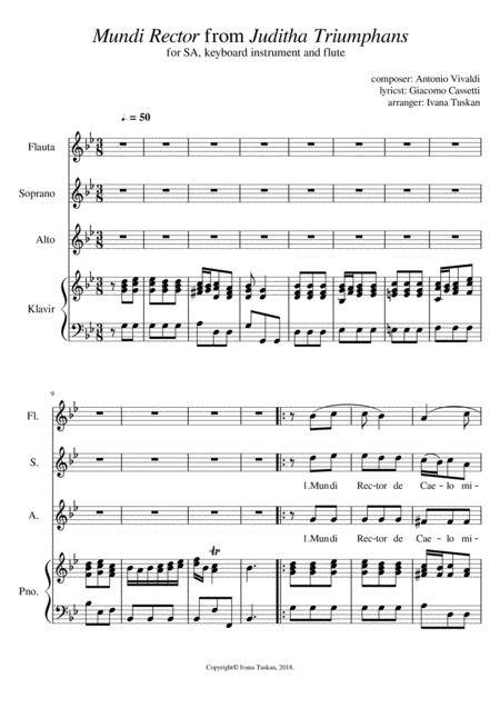 Antonio Vivaldi Mundi Rector For Sa Flute And Piano G Minor Sheet Music