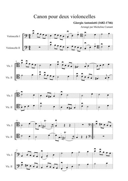 Free Sheet Music Antoniotti Giorgio Canon Pour 2 Violoncelles