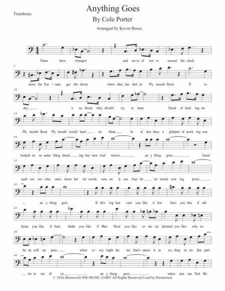 Anything Goes Easy Key Of C Trombone Sheet Music