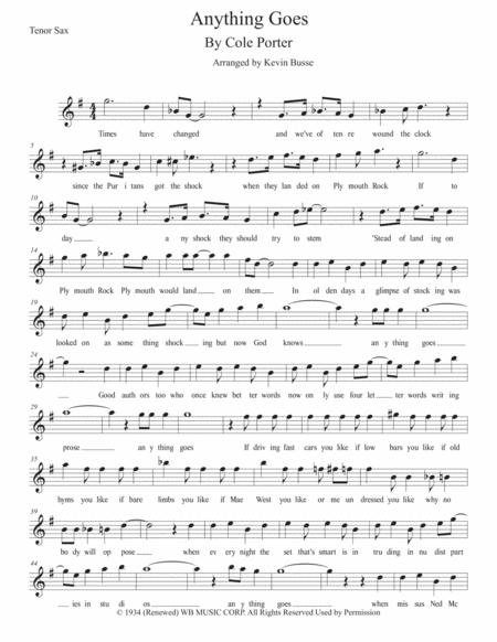 Anything Goes W Lyrics Tenor Sax Sheet Music