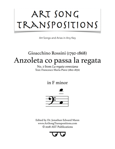 Anzoleta Co Passa La Regata F Minor Bass Clef Sheet Music