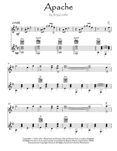 Free Sheet Music Apache Guitar Duet