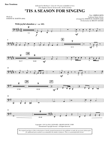 Free Sheet Music Appalachian Winter A Cantata For Christmas Bass Trombone