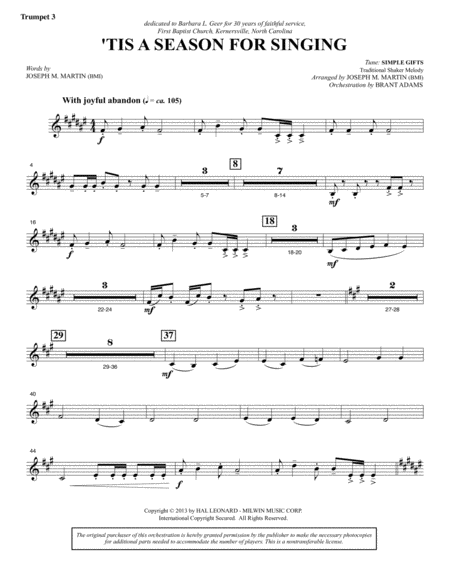 Appalachian Winter A Cantata For Christmas Bb Trumpet 3 Sheet Music