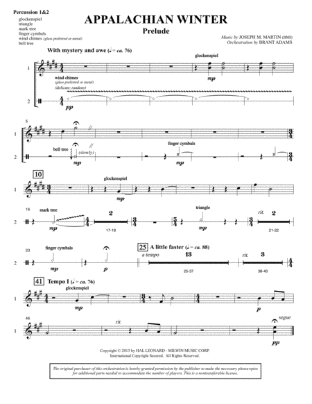 Appalachian Winter A Cantata For Christmas Percussion 1 2 Sheet Music