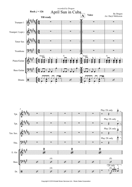 Free Sheet Music April Sun In Cuba Vocal With Small Band 3 4 Horns Key Of A