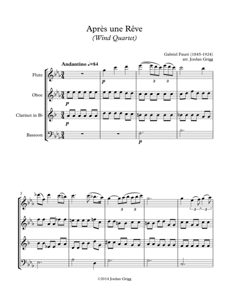 Aprs Une Rve Wind Quartet Sheet Music