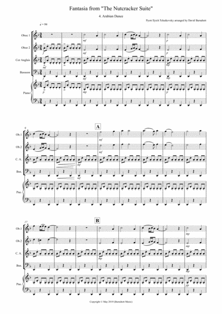 Arabian Dance Fantasia From Nutcracker For Double Reed Quartet Sheet Music