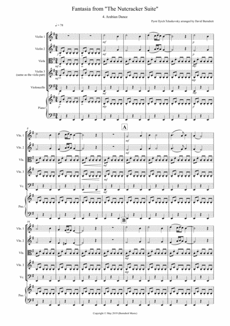 Arabian Dance Fantasia From Nutcracker For String Quartet Sheet Music