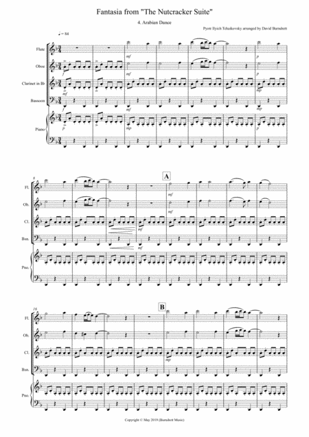 Arabian Dance Fantasia From Nutcracker For Wind Quartet Sheet Music