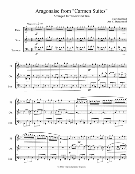 Aragonaise From Carmen Woodwind Trio Flute Oboe Bassoon Sheet Music