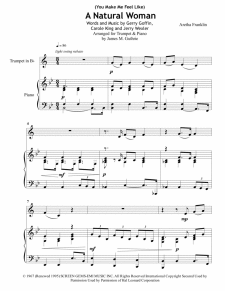 Aretha Franklin You Make Me Feel Like A Natural Woman For Trumpet Piano Sheet Music