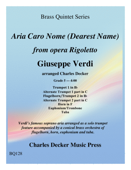 Free Sheet Music Aria Caro Nome From Rigoletto For Brass Quintet