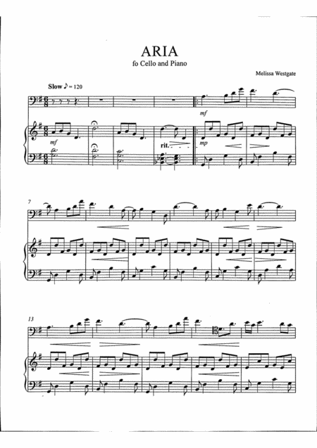 Aria For Cello And Piano Sheet Music