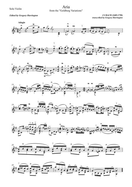 Aria From The Goldberg Variations For Solo Violin Bwv 988 Sheet Music