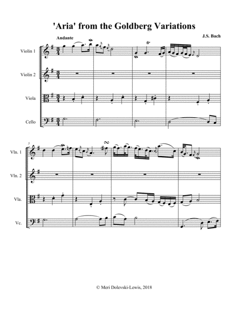 Free Sheet Music Aria From The Goldberg Variations For String Quartet