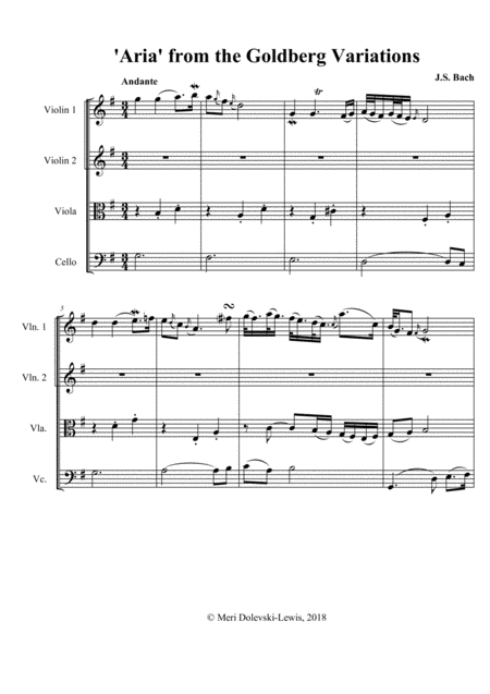 Aria From The Goldberg Variations For String Quartet Sheet Music