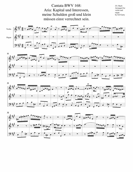 Aria Kapital Und Interessen Meine Schulden Gro Und Klein Mssen Einst Verrechnet Sein From Cantata Bwv 168 Arrangement For Violin And Organ Or Harpsich Sheet Music