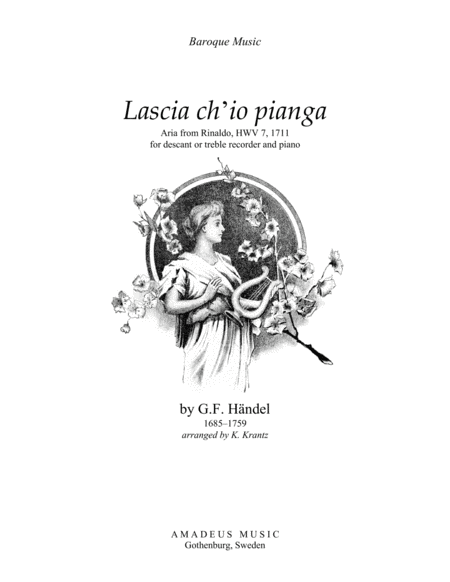 Free Sheet Music Aria Lascia Ch Io Pianga For Descant Or Treble Recorder And Piano