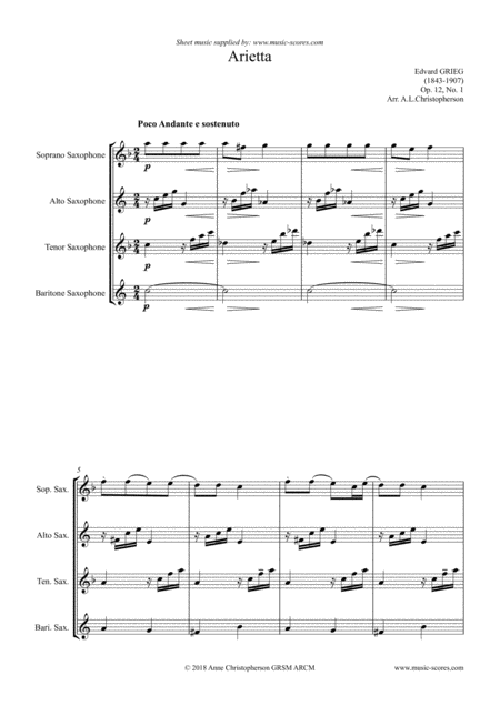 Free Sheet Music Arietta Op 12 No 1 Sax Quartet